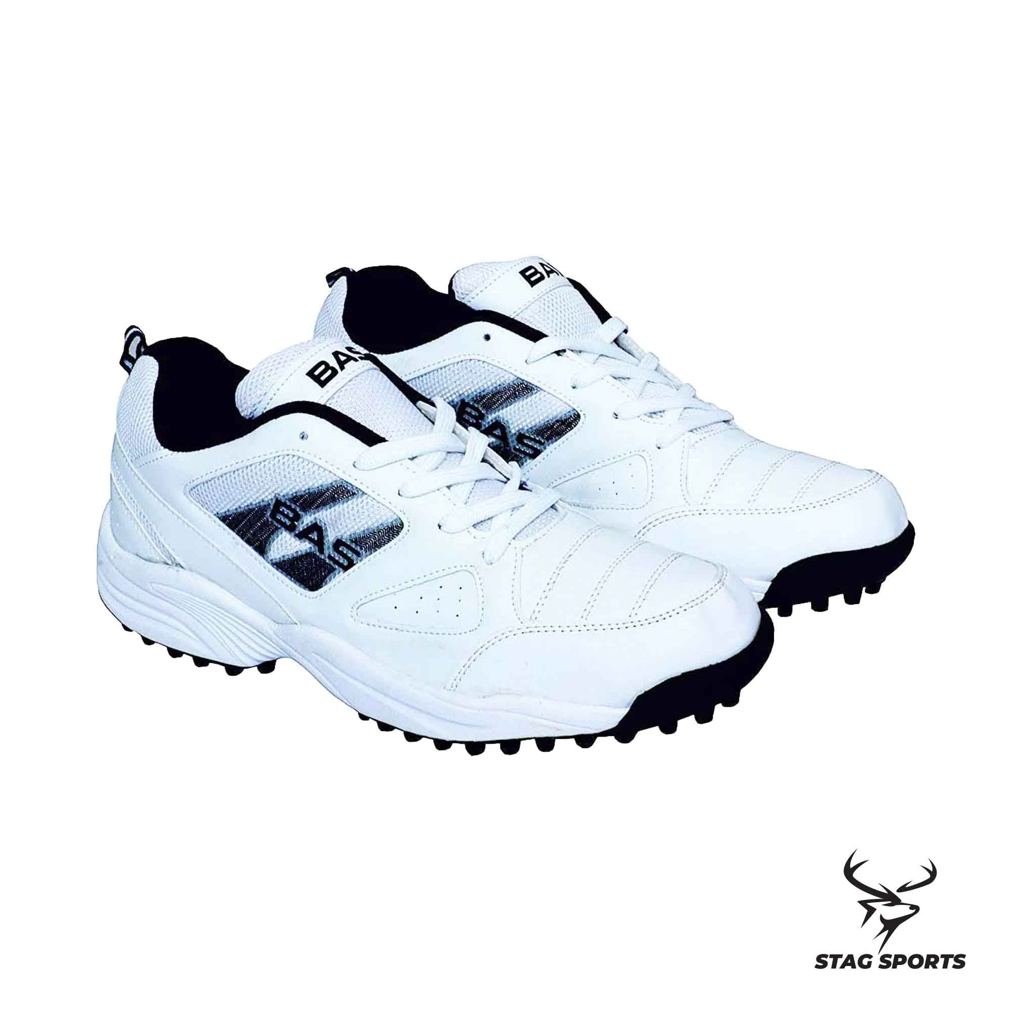 Bas Rubber Spike Cricket Shoes - Black/White