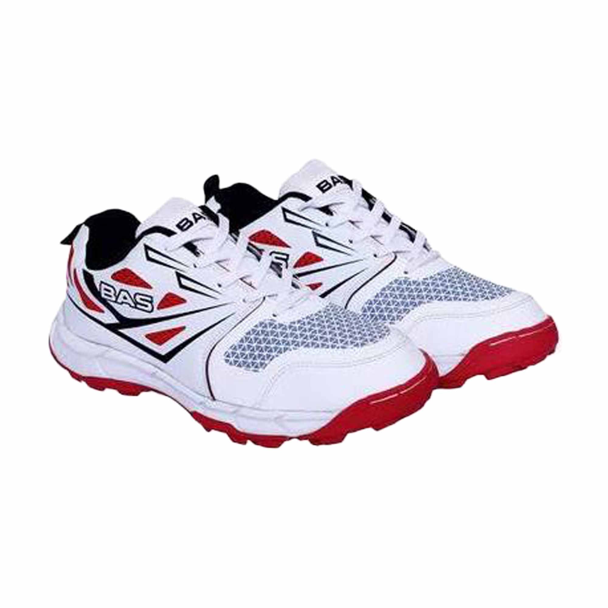 Bas Rubber Spike Cricket Shoes - White/Red